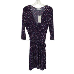 NWT Womens Size XL Leota Navy Blue Reye Jersey Faux Wrap Dress in Sunset Dot